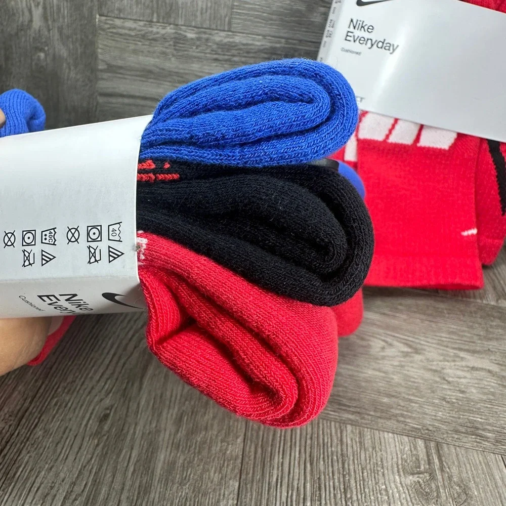 Nike Everyday Crew Socks Kids Medium Red Blue Black Athletic NEW SK0066-957